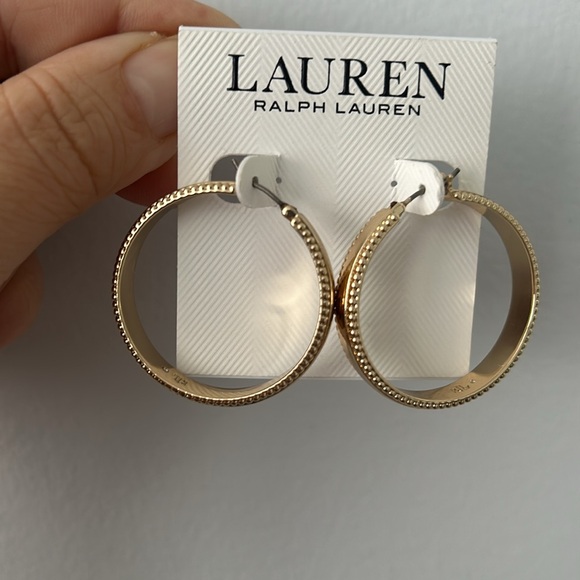 Lauren Ralph Lauren Gold-Tone Medium Textured Edge Hoop Earrings, 1.3" - Picture 5 of 11